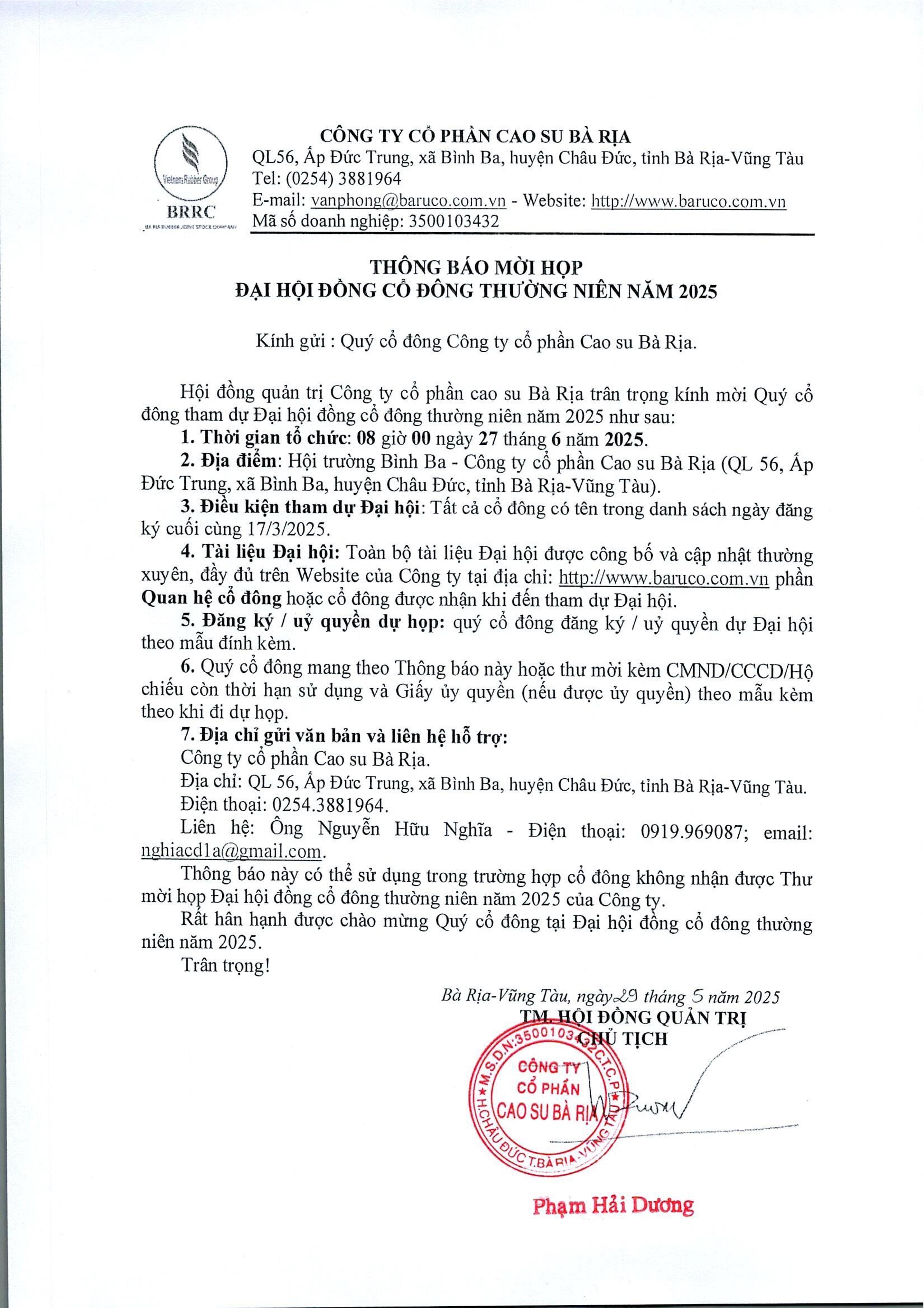 Thông báo ngày 29/5/2025